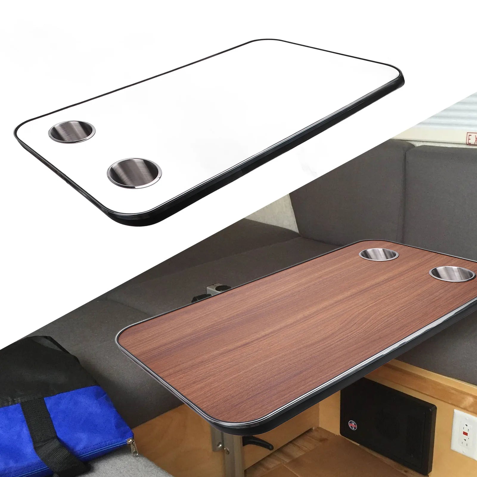 RV Table Top  Wood with 2 Stainless Steel Cup Holders