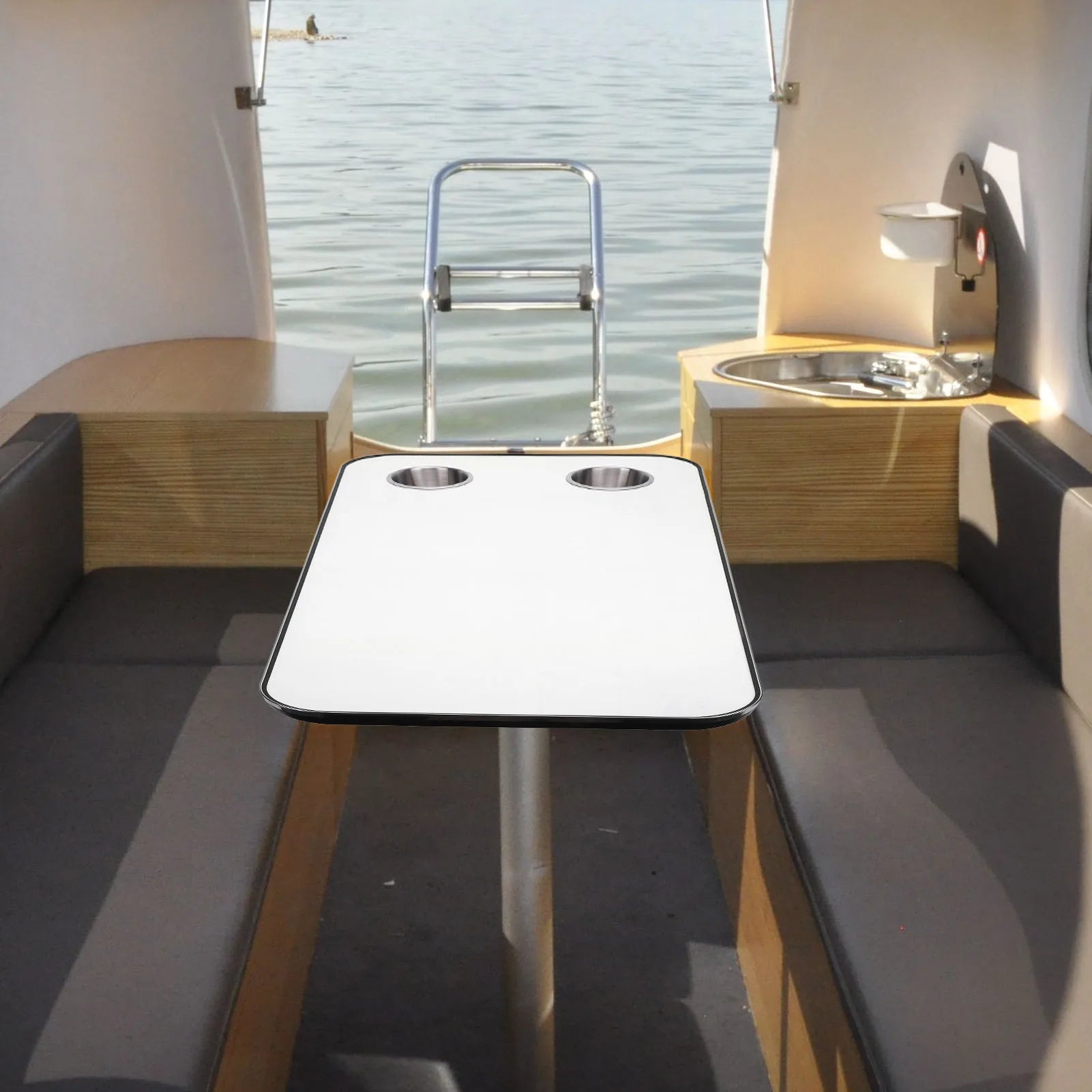 RV Table Top  Wood with 2 Stainless Steel Cup Holders
