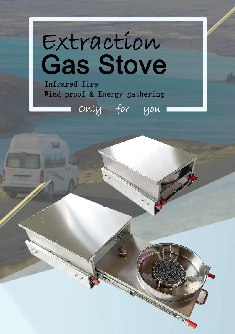 RV Single Burner Gas Stove with Tempered Glass Lid Stainless Steel