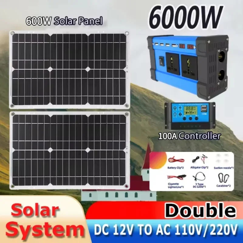 6000W Solar Power Complete Kit 12V To 220V Inverter
